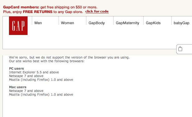 Gap.com: Apple Safari Users Unwelcome